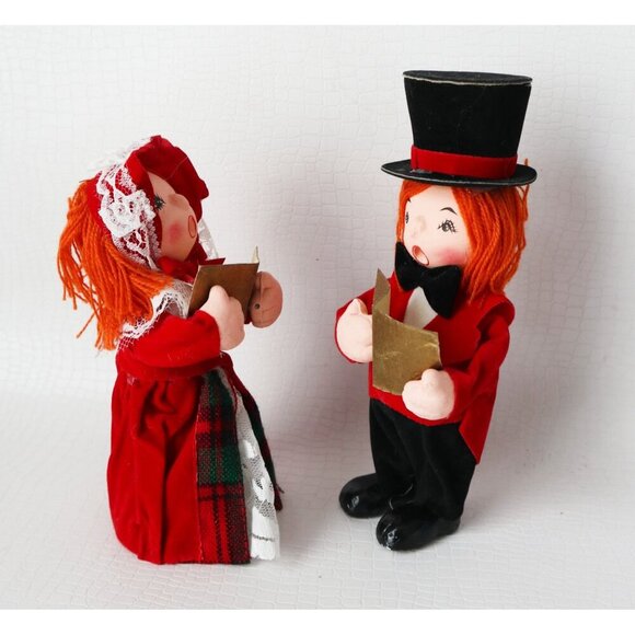 Vintage Christmas Paper Mache Fabric Carolers Man Woman - Picture 2 of 5